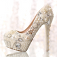 Womens Platform Pearl Rhinestone Wedding Shoes High Heel Party Evening  Bridal Crystal Shoes