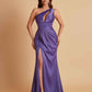 Sexy One Shoulder Soft Satin Side Slit Floor-Length Mermaid Bridesmaid Dresses