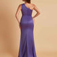 Sexy One Shoulder Soft Satin Side Slit Floor-Length Mermaid Bridesmaid Dresses