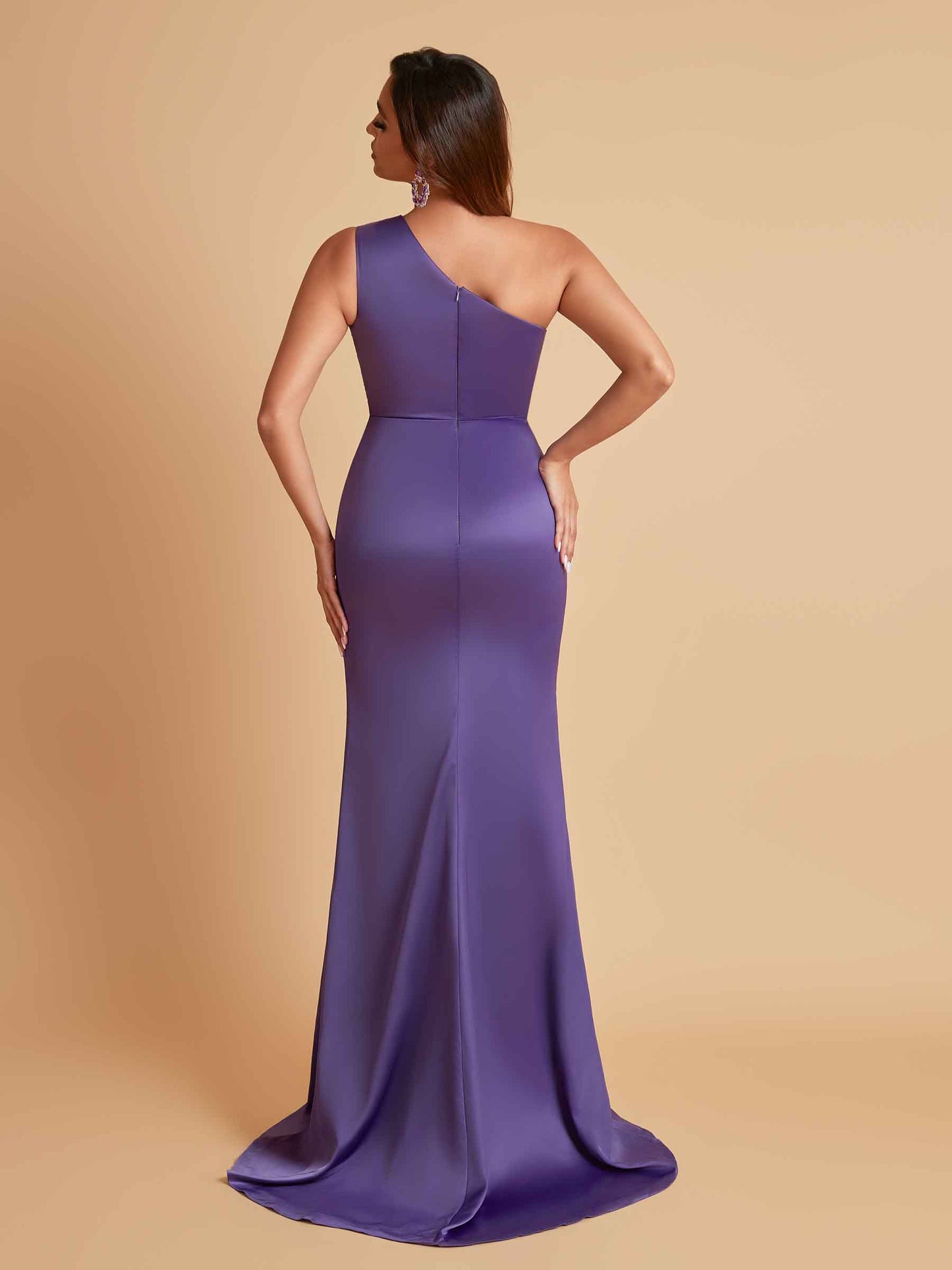 Sexy One Shoulder Soft Satin Side Slit Floor-Length Mermaid Bridesmaid Dresses