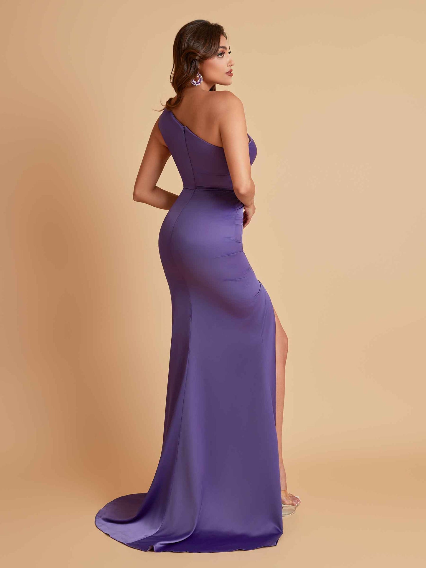 Sexy One Shoulder Soft Satin Side Slit Floor-Length Mermaid Bridesmaid Dresses