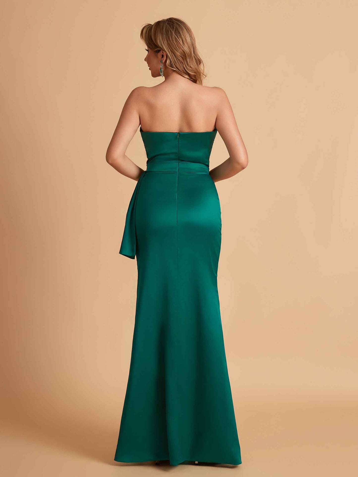 Sexy Strapless Satin Mermaid With Pleats Long Bridesmaid Dresses