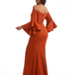 Elegant Bell Sleeves Off The Shoulder Mermaid Stretchy Crepe Long Evening Formal Dress