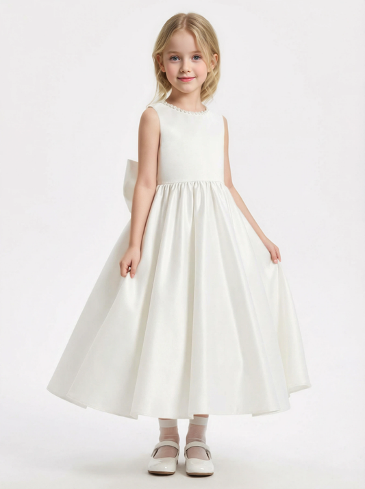 Floral Lace Toddler Flower Girl Dress Sleeveless Tulle Skirt Sash Round Neck for Wedding