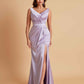 Elegant V Neck Soft Satin Side Slit Floor-Length Mermaid Bridesmaid Dresses