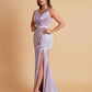 Elegant V Neck Soft Satin Side Slit Floor-Length Mermaid Bridesmaid Dresses
