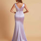 Elegant V Neck Soft Satin Side Slit Floor-Length Mermaid Bridesmaid Dresses