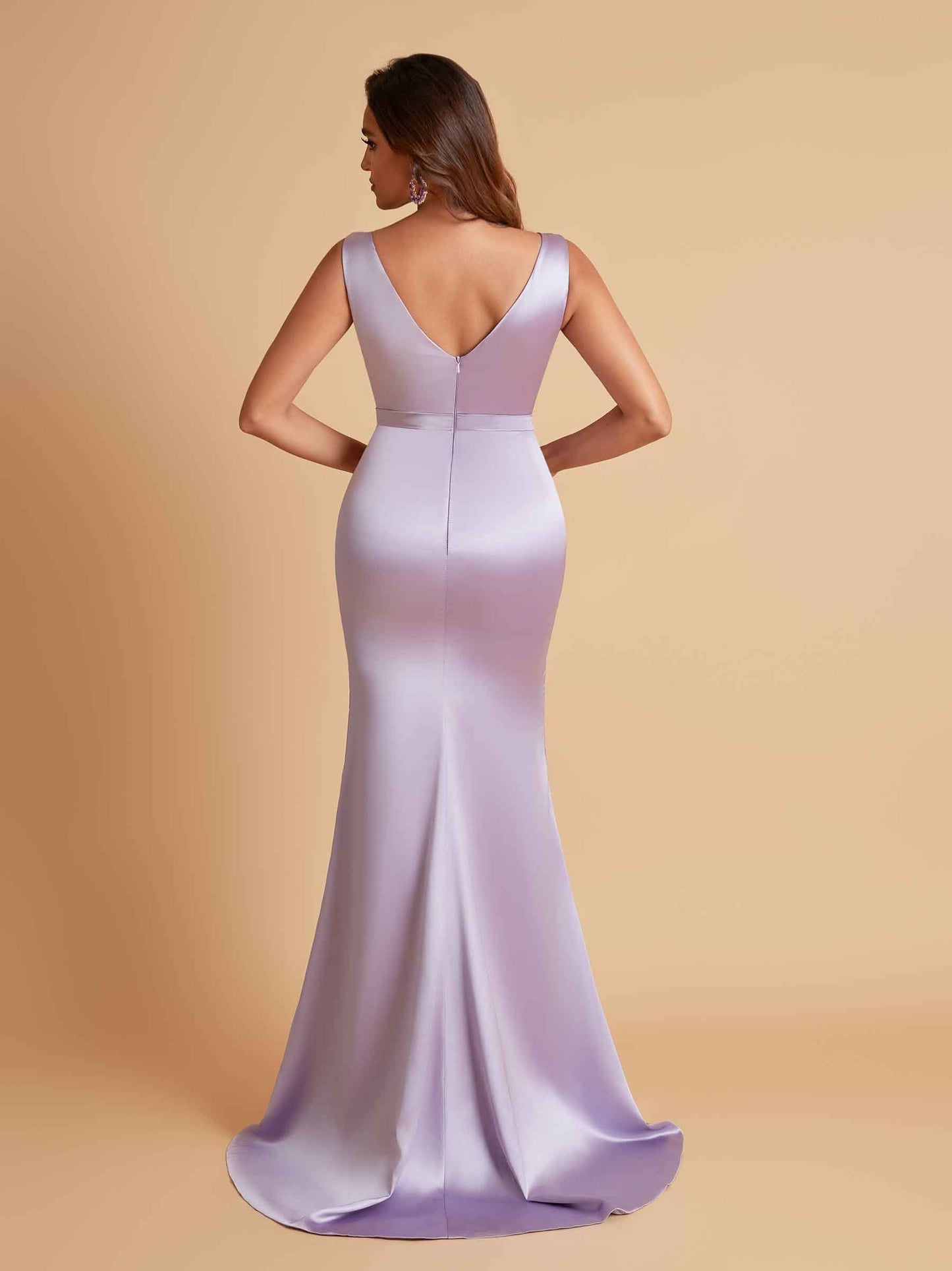 Elegant V Neck Soft Satin Side Slit Floor-Length Mermaid Bridesmaid Dresses