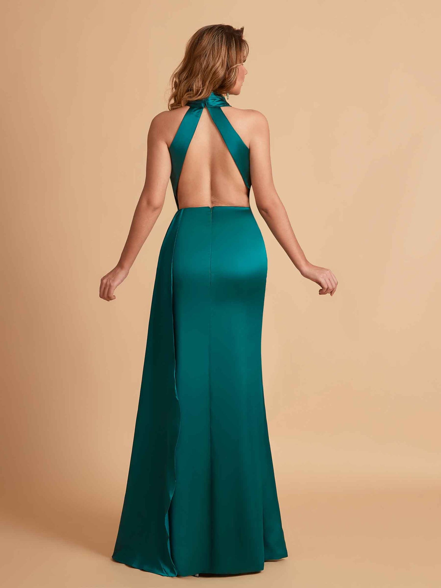 Elegant Satin Halter Mermaid Side Slit Floor Length Bridesmaid Dresses