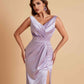 Elegant V Neck Soft Satin Side Slit Floor-Length Mermaid Bridesmaid Dresses