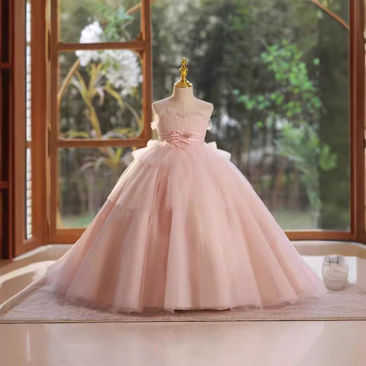 Flower Girls Pink Elegant A-line Princess Gown for Wedding Kids Tutu Dress