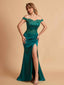 Elegant Satin Off Shoulder Mermaid Side Slit Floor Length Bridesmaid Dresses