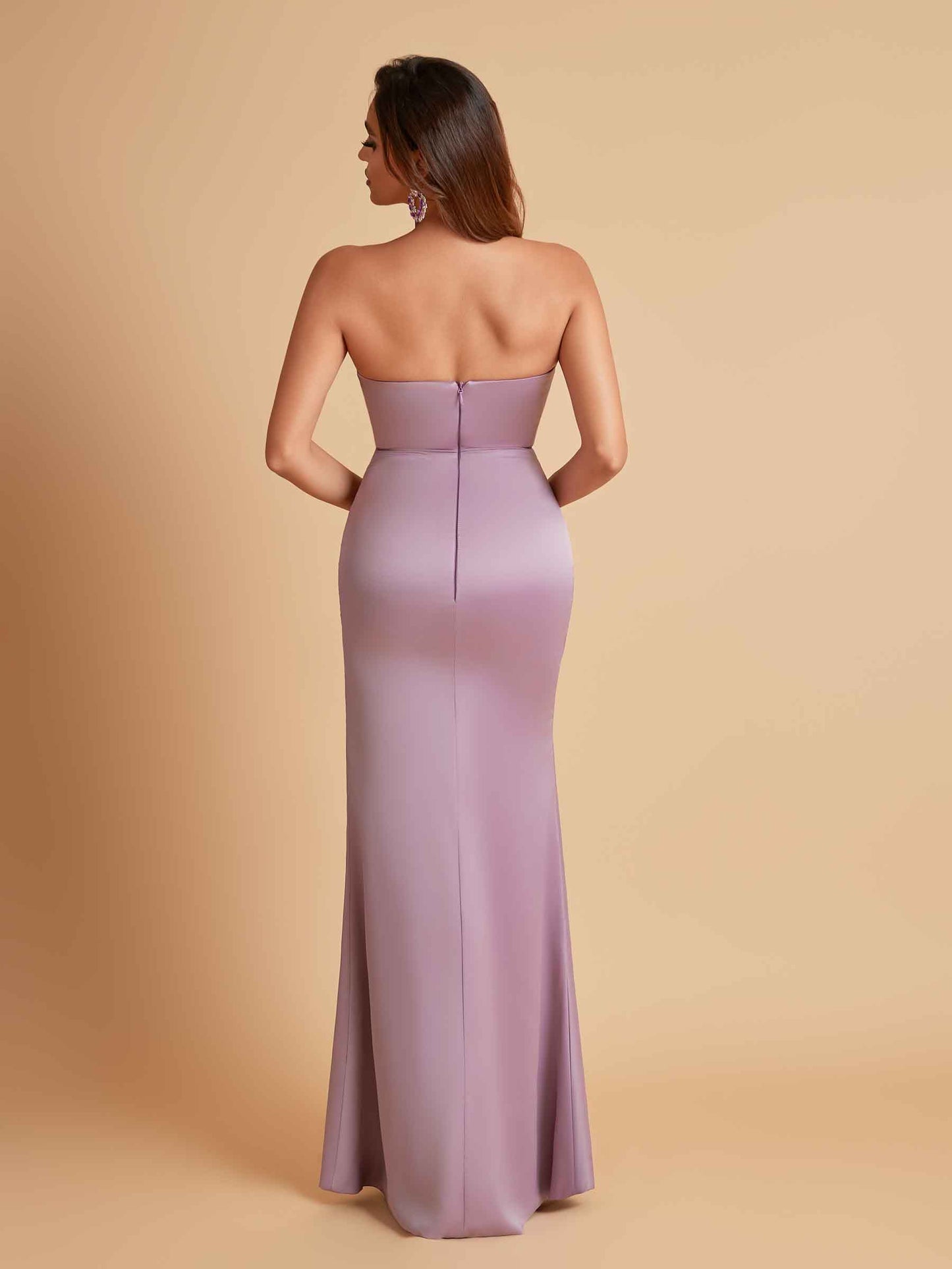 Sexy Strapless Soft Satin Side Slit Floor-Length Mermaid Bridesmaid Dresses