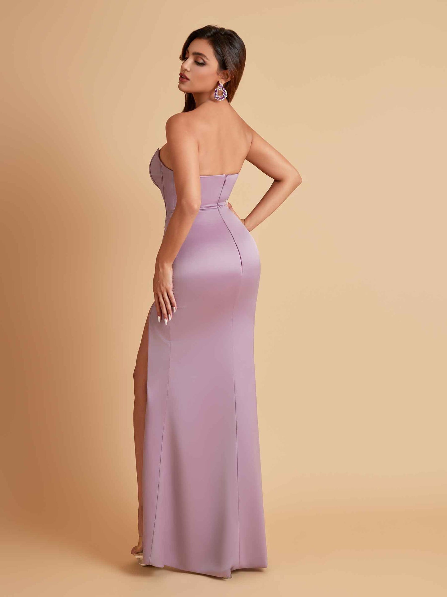 Sexy Strapless Soft Satin Side Slit Floor-Length Mermaid Bridesmaid Dresses