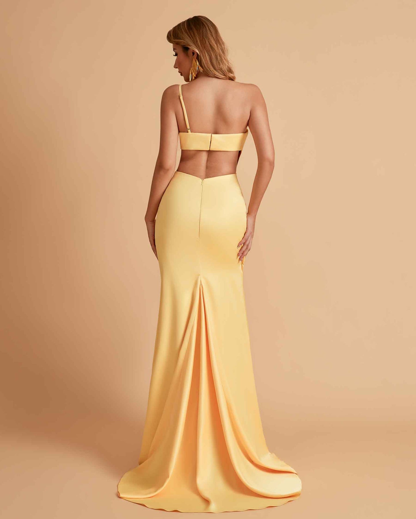 Sexy One-Shoulder Waist Cutout With High Split Floor-Length Bridesmaid Dresses