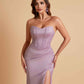 Sexy Strapless Soft Satin Side Slit Floor-Length Mermaid Bridesmaid Dresses