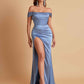 Sexy Off the Shoulder Soft Satin Side Slit Floor-Length Mermaid Bridesmaid Dresses