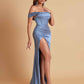 Sexy Off the Shoulder Soft Satin Side Slit Floor-Length Mermaid Bridesmaid Dresses
