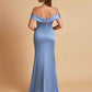 Sexy Off the Shoulder Soft Satin Side Slit Floor-Length Mermaid Bridesmaid Dresses