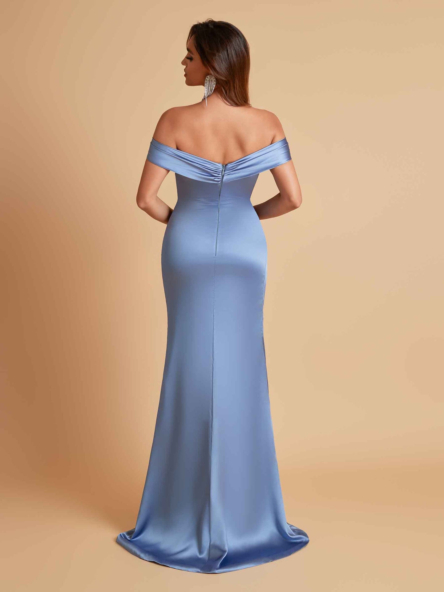 Sexy Off the Shoulder Soft Satin Side Slit Floor-Length Mermaid Bridesmaid Dresses