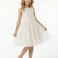 Sequin Bodice A Line Flower Girl Dress with Tulle Overlay Tea Length Party Skirt