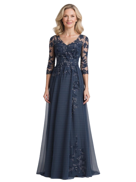 Lace Applique Mother of the Brides Dresses Floor Length for Wedding