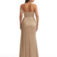 Sexy Mermaid One Shoulder Ruched Satin Long Formal Wedding Guest Dresses Side Slit