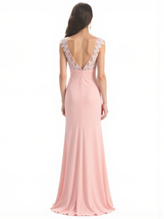 Sleeveless Lace Mother of the Brides Dresses Floor Length A-line Slit for Wedding