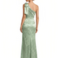Elegant Jacquard Satin One Shoulder Mermaid Long Formal Evening Dresses