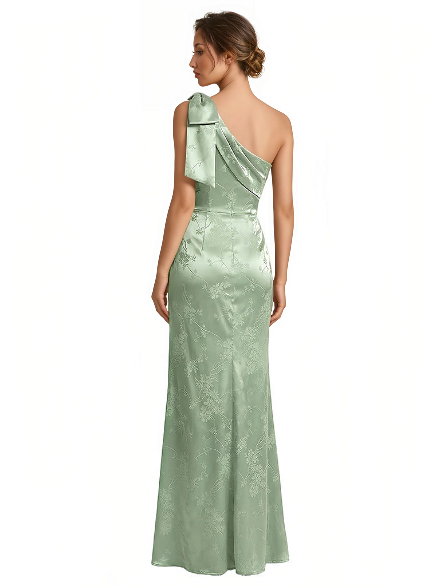 Elegant Jacquard Satin One Shoulder Mermaid Long Formal Evening Dresses