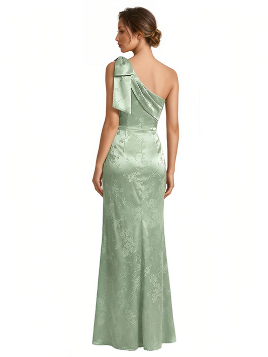 Elegant Jacquard Satin One Shoulder Mermaid Long Formal Evening Dresses