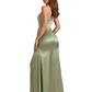 Elegant Soft Satin Side Slit One Shoulder Sexy Mermaid Long Boho Wedding Guest Dress