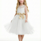 Lace Bodice Flower Girl Dress Sleeveless Round Neck Tea Length Tulle Party Formal Dress