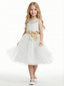 Lace Bodice Flower Girl Dress Sleeveless Round Neck Tea Length Tulle Party Formal Dress