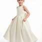 Satin Junior Bridesmaid Dress Bow Knot Skirt Round Neck Modest Long Flower Birthday Dress