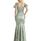 Beautiful Mermaid Cold Shoulder Floral Satin Maxi Floral Formal Dresses For Women