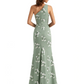 Simple One Shoulder Side Slit Mermaid Floral Satin Maxi Floral Formal Dresses For Women
