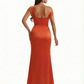 Sexy Asymmetrical Neck Soft Satin Mermaid Long Evening Formal Dresses For Women Side Slit