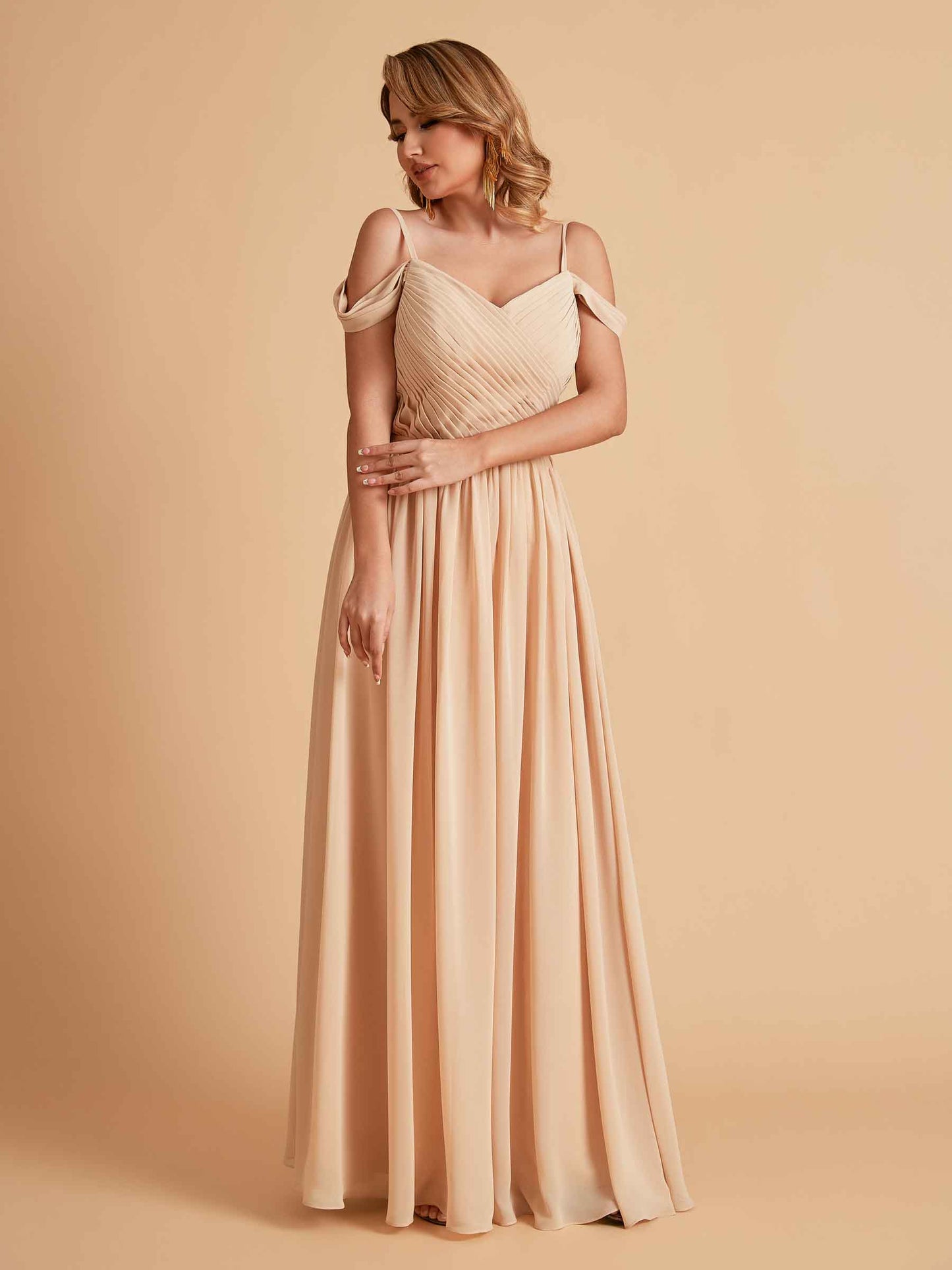 Elegant A-line Chiffon Off The Shoulder V-Neck Bridesmaid Dresses Online