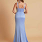 Stunning V Neck Soft Satin Side Slit Floor-Length Mermaid Bridesmaid Dresses