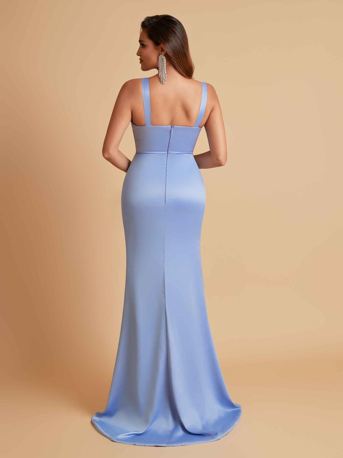 Stunning V Neck Soft Satin Side Slit Floor-Length Mermaid Bridesmaid Dresses