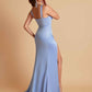 Stunning V Neck Soft Satin Side Slit Floor-Length Mermaid Bridesmaid Dresses