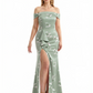 Simple Off Shoulder Side Slit Mermaid Long Satin Floral Formal Evening Dresses For Ladies