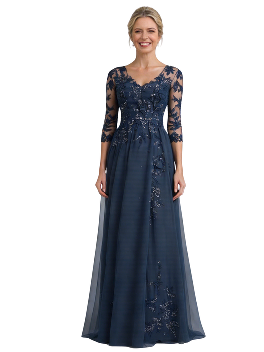 Lace Applique Mother of the Brides Dresses Floor Length for Wedding
