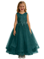 Sleeveless V-Neck Flower Girl Gown Tulle Dress with Beaded Lace Embroidery & Oversized Satin Bow for Formal Events & Weddings
