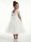 Illusion Neck Lace Bodice Flower Girl Dress with Cap Sleeves and Classic Tulle Skirt