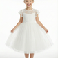 Illusion Neck Lace Bodice Flower Girl Dress with Cap Sleeves and Classic Tulle Skirt