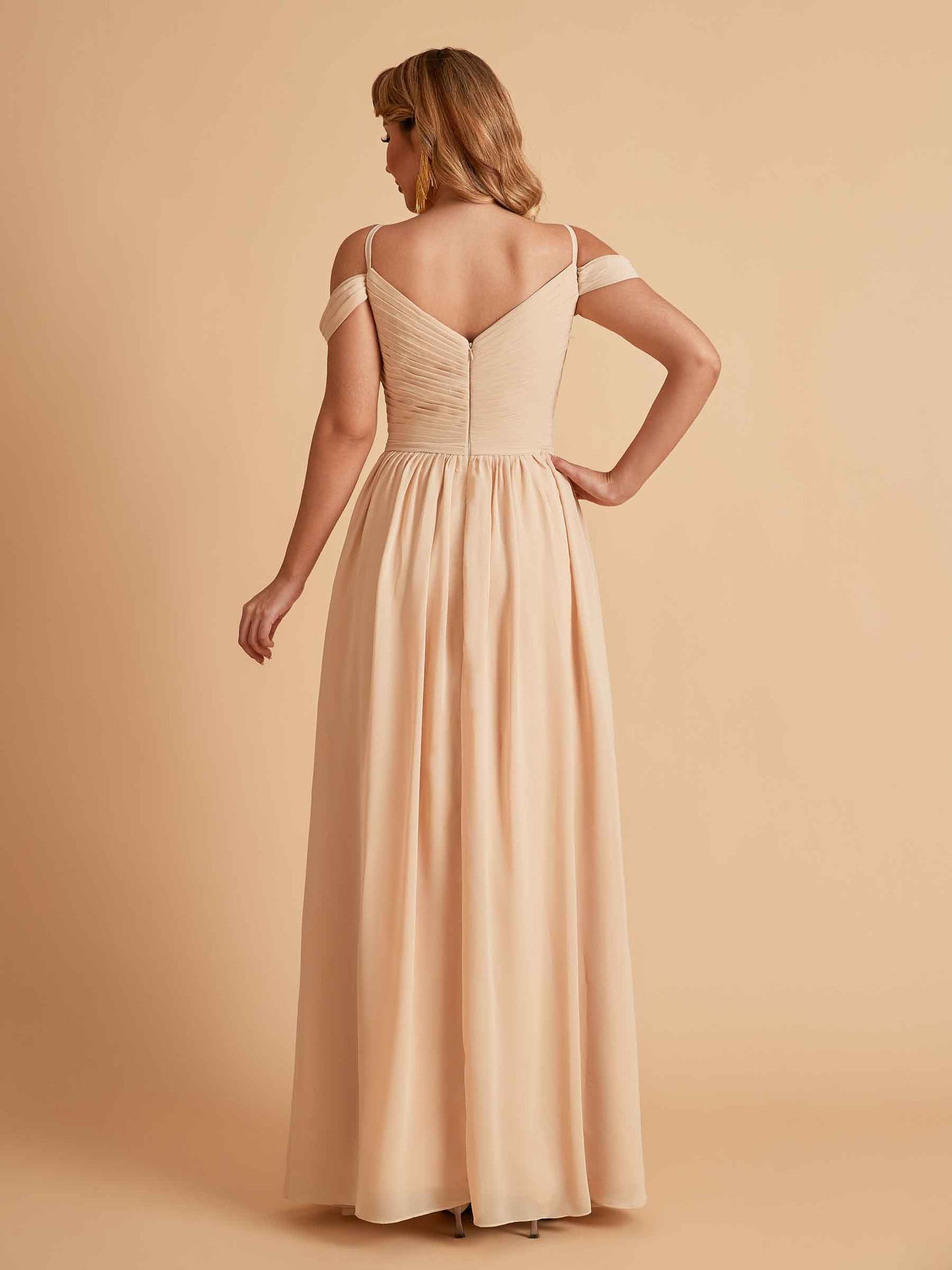 Elegant A-line Chiffon Off The Shoulder V-Neck Bridesmaid Dresses Online