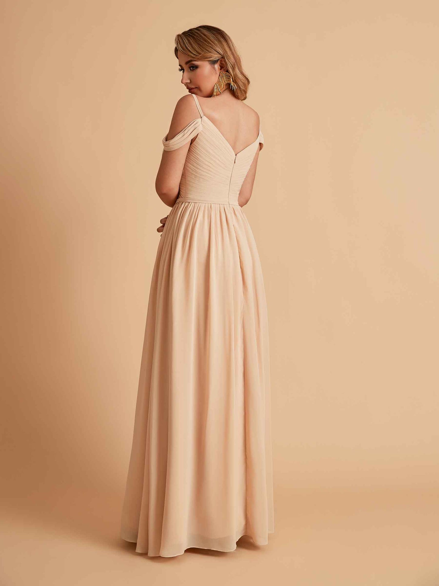 Elegant A-line Chiffon Off The Shoulder V-Neck Bridesmaid Dresses Online