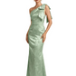 Elegant Jacquard Satin One Shoulder Mermaid Long Formal Evening Dresses
